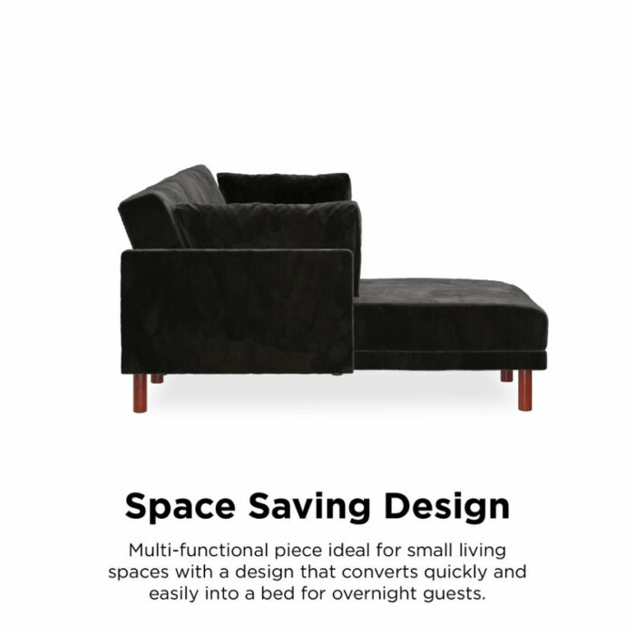 Dorel Clair Coil Reversible Sofa Bed in Black Velvet-39665