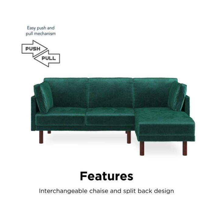 Dorel Clair Coil Reversible Sofa Bed in Green Velvet-39533