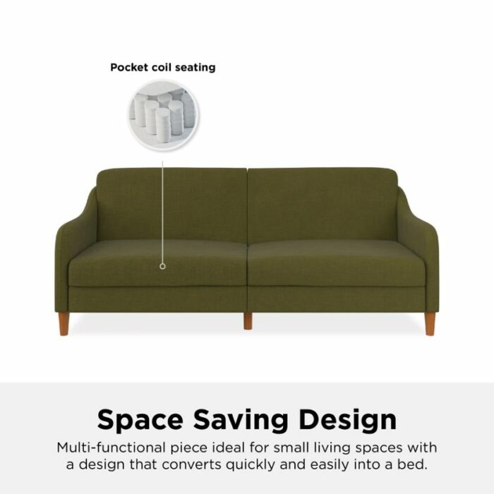 Dorel Jasper Coil Sprung Sofa Bed in Green Linen Fabric-39790