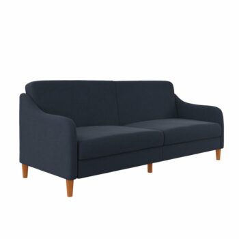 Dorel Jasper Coil Sprung Sofa Bed in Navy Blue Linen Fabric-0