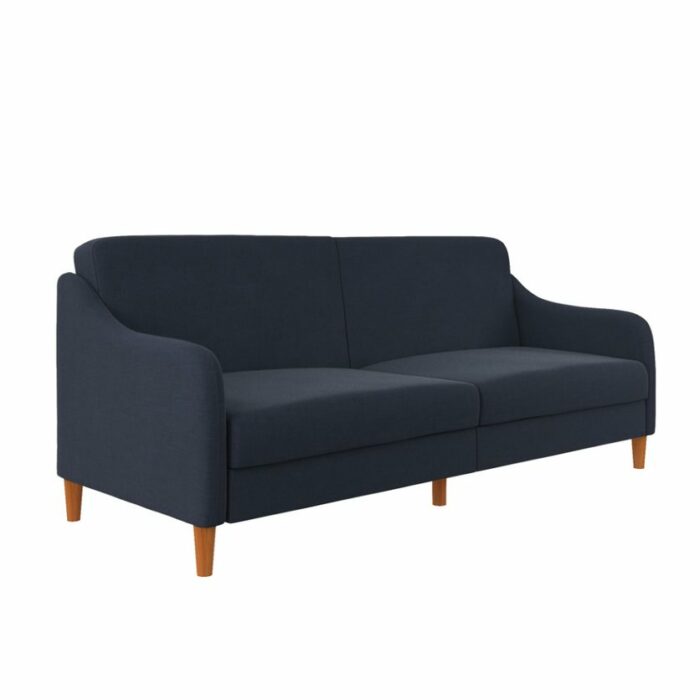 Dorel Jasper Coil Sprung Sofa Bed in Navy Blue Linen Fabric-0