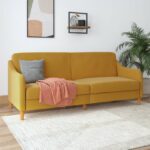 Dorel Jasper Coil Sprung Sofa Bed in Mustard Linen Fabric-39858