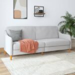 Dorel Jasper Coil Sprung Sofa Bed in Light Grey Linen Fabric-39956