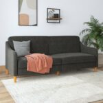 Dorel Jasper Coil Sprung Sofa Bed in Dark Grey Linen Fabric-39930