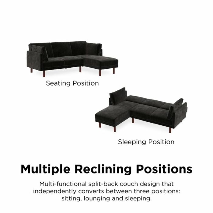 Dorel Clair Coil Reversible Sofa Bed in Black Velvet-39663