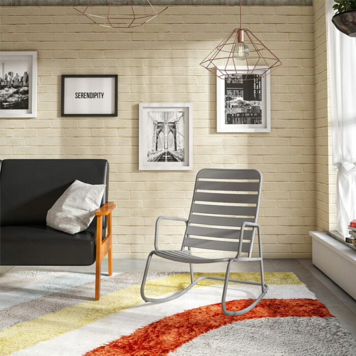 Novogratz Roberta Indoor or Outdoor Rocker Rocking Chair in Charcoal-39126