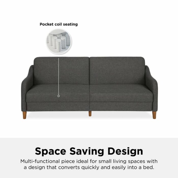 Dorel Jasper Coil Sprung Sofa Bed in Dark Grey Linen Fabric-39925