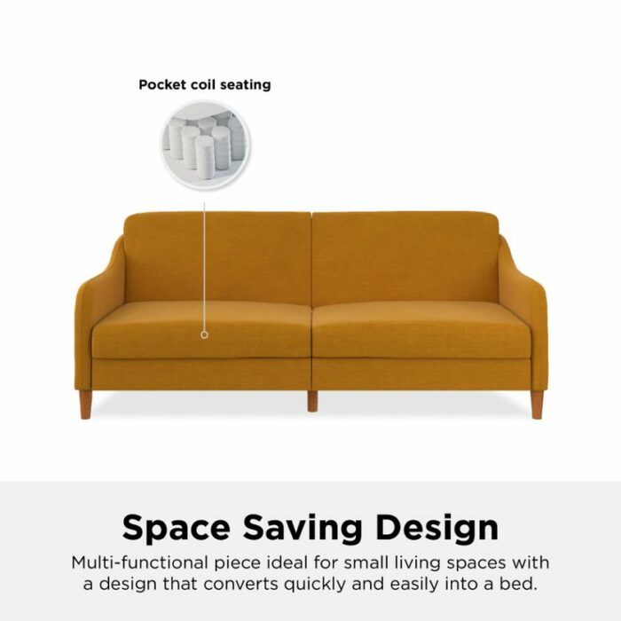 Dorel Jasper Coil Sprung Sofa Bed in Mustard Linen Fabric-39855