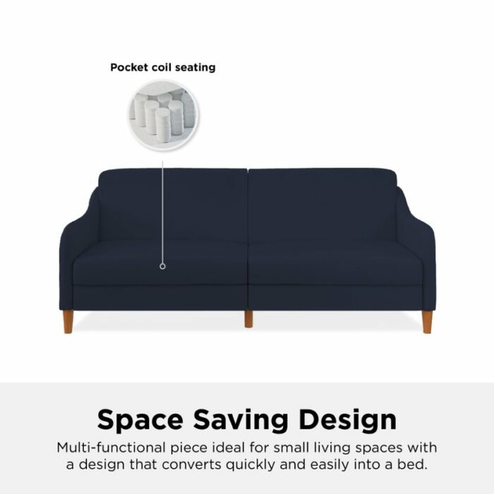 Dorel Jasper Coil Sprung Sofa Bed in Navy Blue Linen Fabric-39976