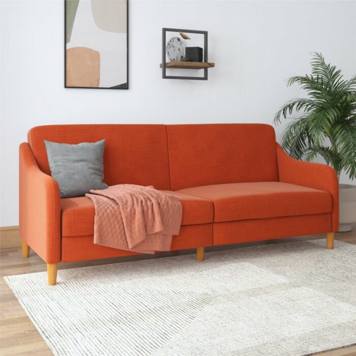Dorel Jasper Coil Sprung Sofa Bed in Orange Linen Fabric-39893