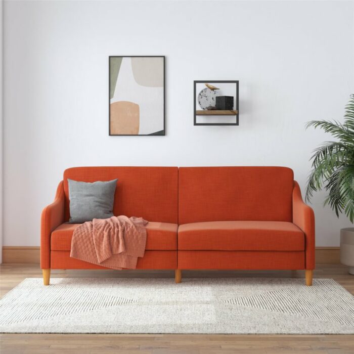 Dorel Jasper Coil Sprung Sofa Bed in Orange Linen Fabric-39892