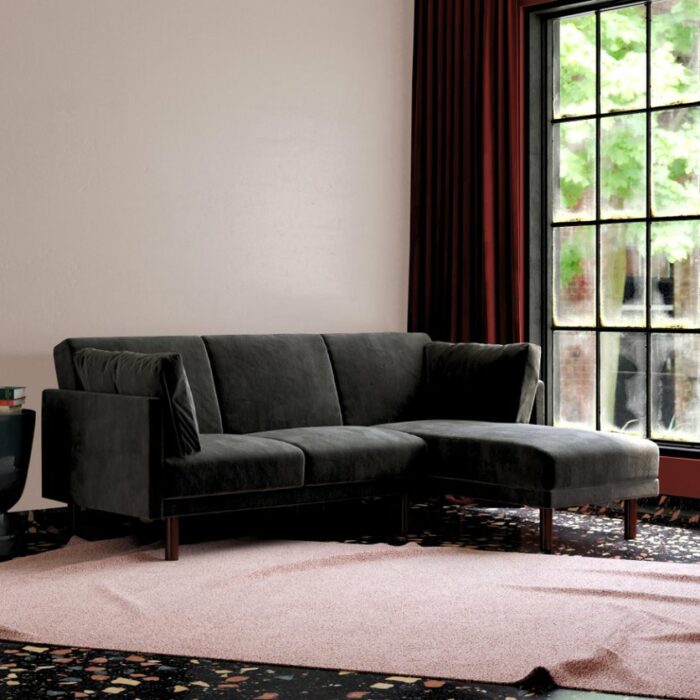 Dorel Clair Coil Reversible Sofa Bed in Black Velvet-39667