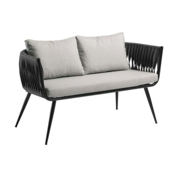 Zap MOZZINI BELT - 2 seater sofa - Matt black frame and Anthracite Rope Weave with Light grey cushions