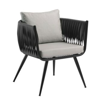 Zap MOZZINI BELT - 1 seater armchair - Matt black frame with Anthracite Rope Weave and Light grey cushions